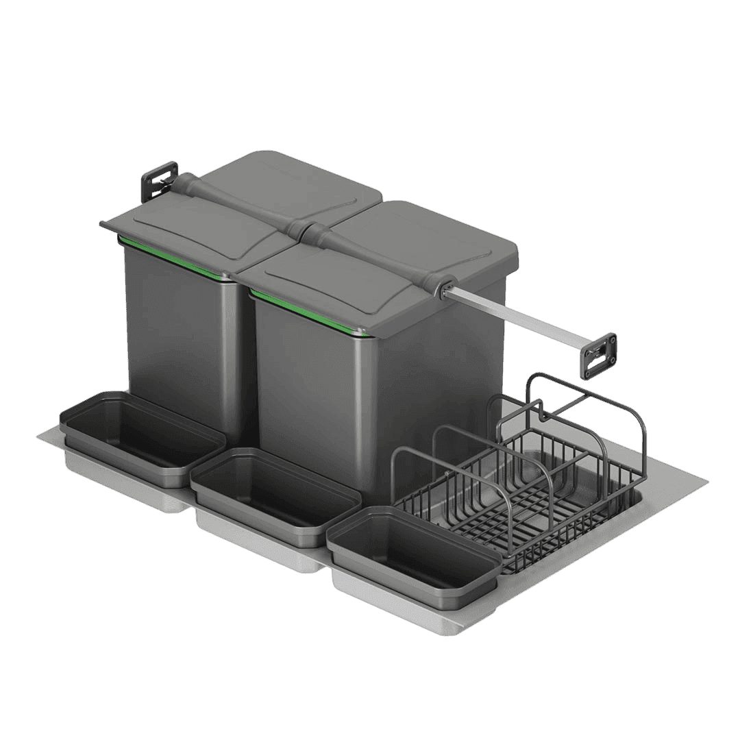 Poubelle de tiroir avec couvercle automatique – 2x16L + 3x1L + Panier